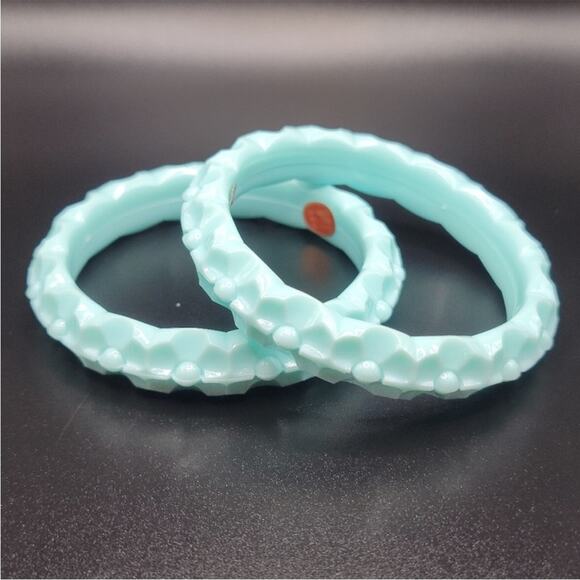 Vintage Mid-Century Acrylic Bracelets W Germany Pastel Blue Bangle Set of 2 - Picture 2 of 5
